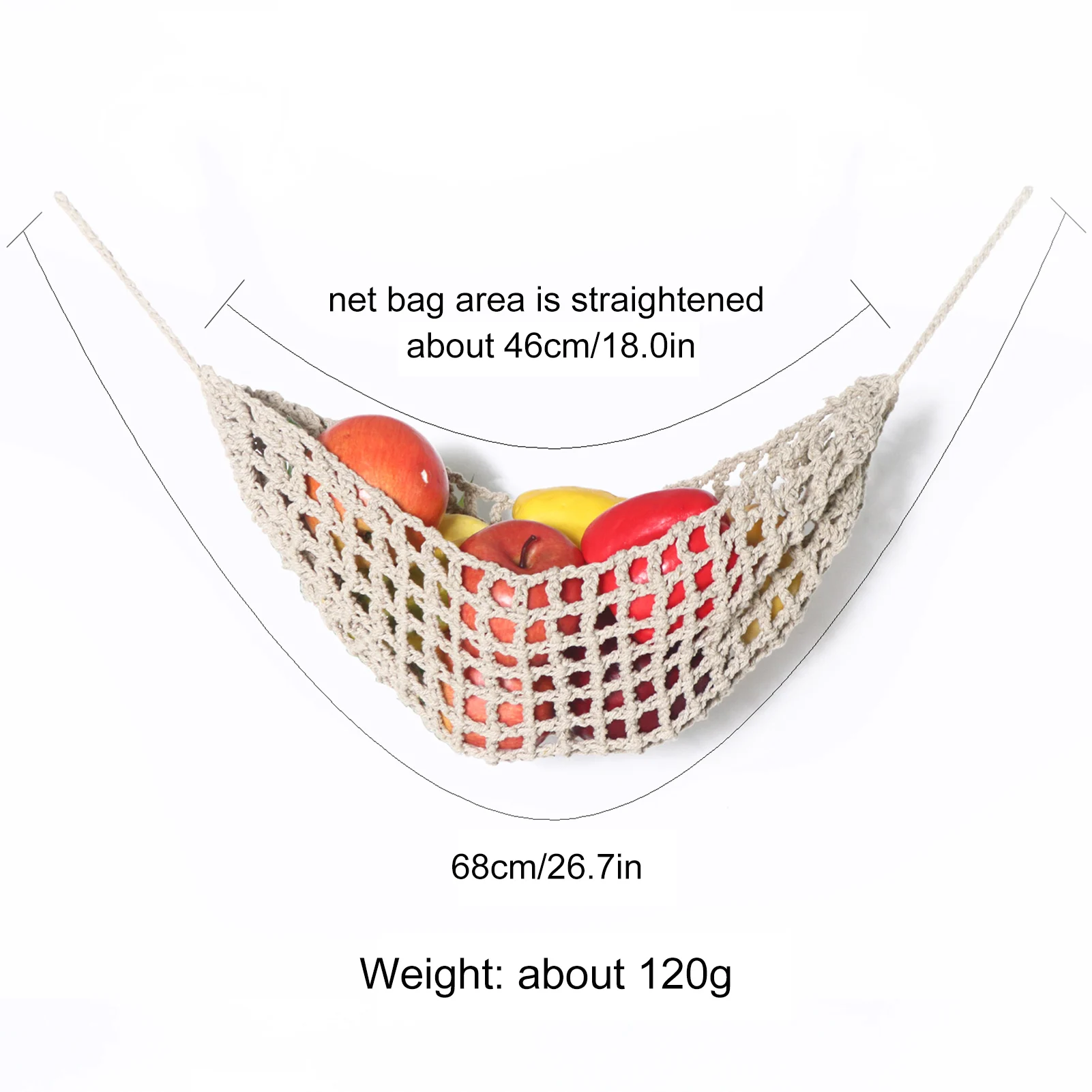 Hand-Woven Macrame Vegetable Hammock Net Under Cabinet Fruit Han ging Basket Kitchen Storage Organizer Ha ng MiniTapestry Decor