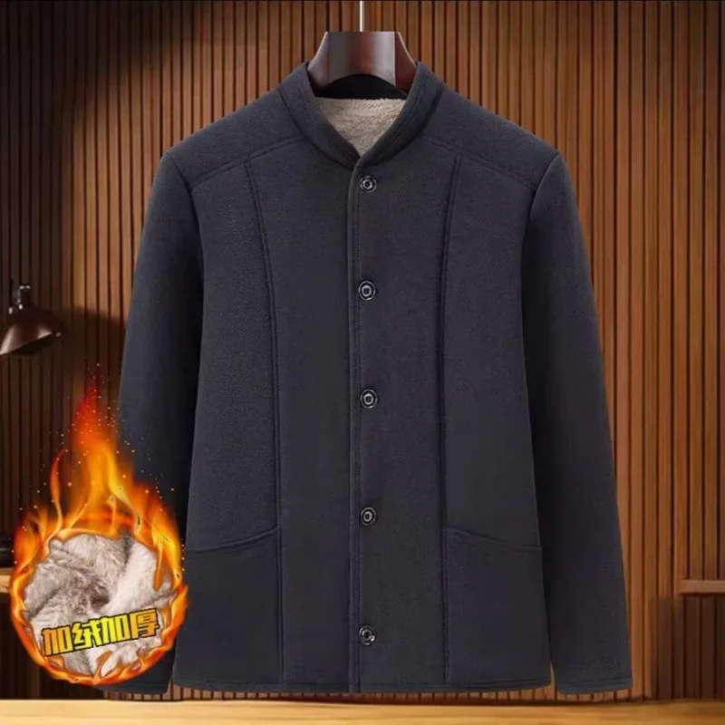 

Cotton Coat Men's Winter Clothing Middle-aged Elderly Plus Fleece Cotton Coat Winter Warm Cotton Jacket