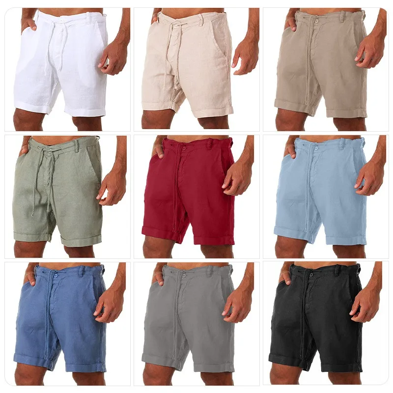 

Мужские летние повседневные шорты, капри, свободные шорты на шнурке, прямые, простые шорты из хлопка и льна