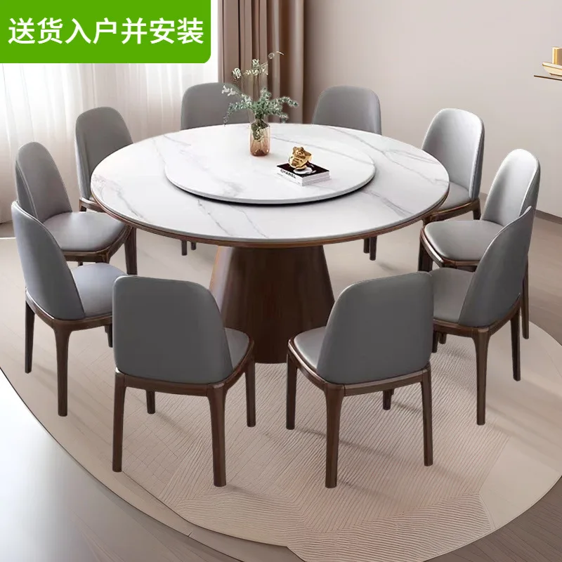 

Rock slab dining Solid wood household round table with turntable Round dining Hotel 1.8 meters Restaurant