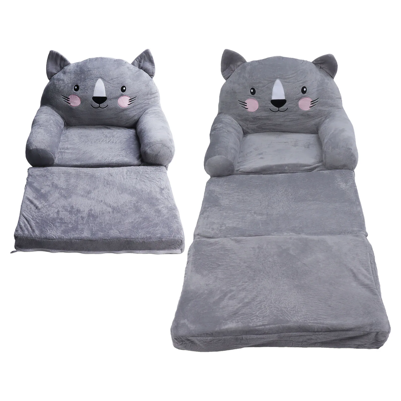 Portable Baby Sofa Toddler Chair Gray Cartoon Foldable Wide Handle Stable Backrest Breathable Baby Sofa for Home Bedroom