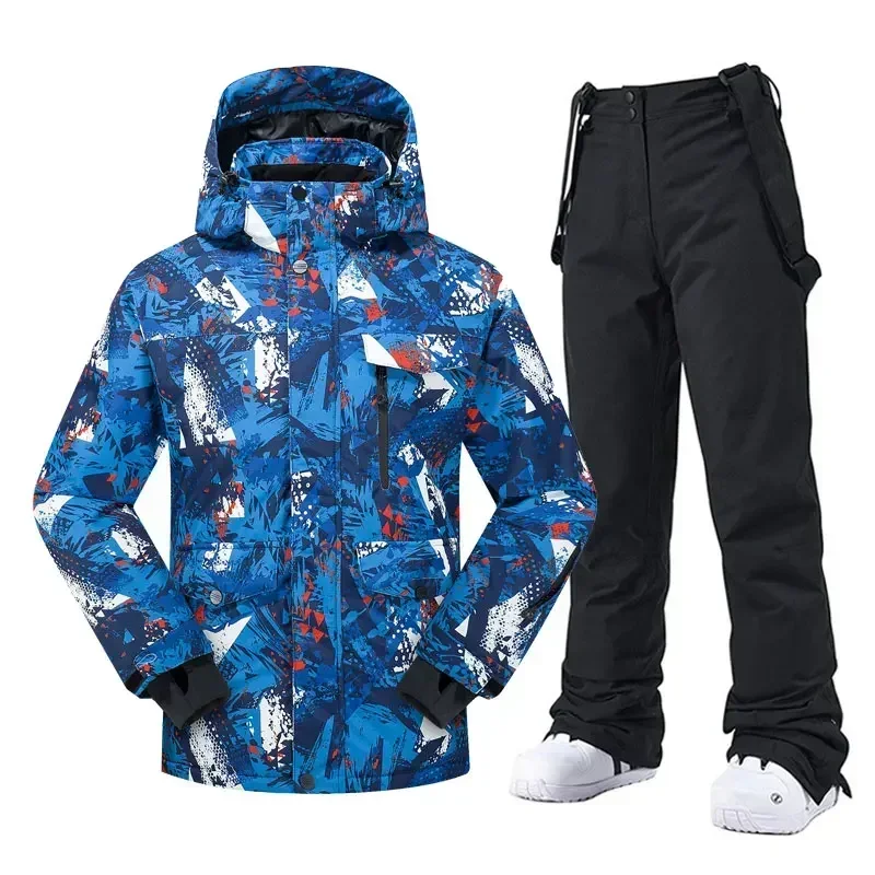 Traje de esquí muy cálido de invierno para hombre, resistente al viento, impermeable, para snowboard, chaqueta de esquí, pantalones, trajes de nieve para hombre, monos de marca