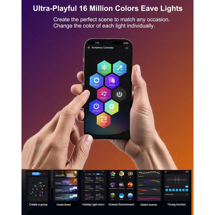 سلسلة أضواء خارجية، 50 قدم RGBWIC أضواء LED ذكية مقاومة للماء IP67، تطبيق أمبير للتحكم عن بعد، إضاءة مشهد DIY متعددة الألوان #4