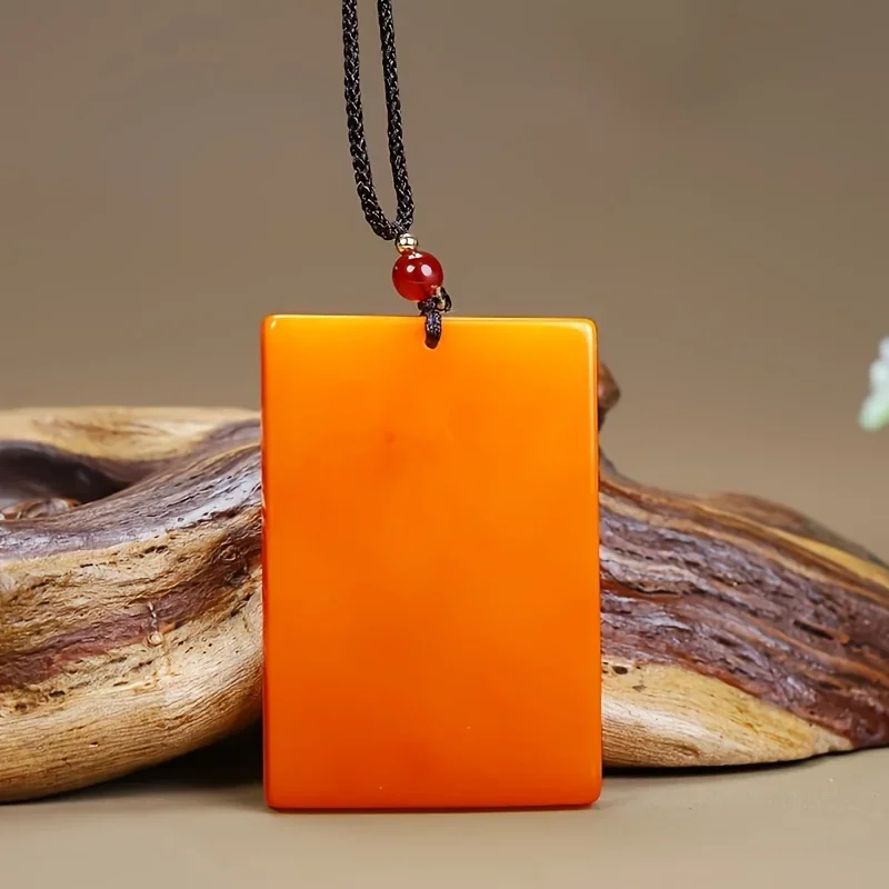 

Нефритовый кулон ручной полировки, желтый, прямоугольный, с символом мира и процветания, модное украшение, парное нефритовое ожерелье, праздничный подарок