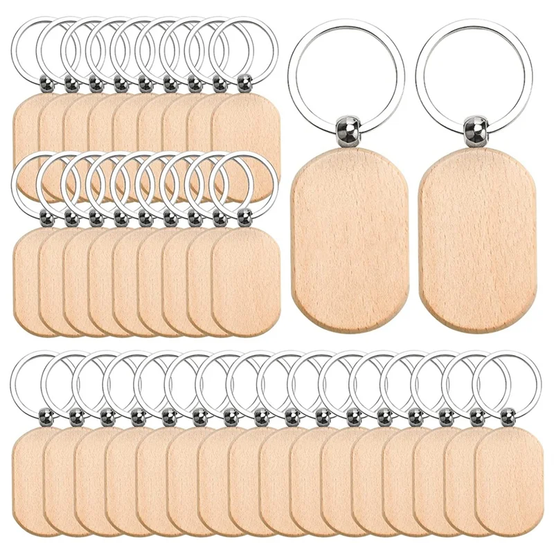 110PCS Wood Keychain Blanks, Unfinished Wood Key Tag, Wood Engraving Blanks Key Chain for DIY Crafts-Rounded Square