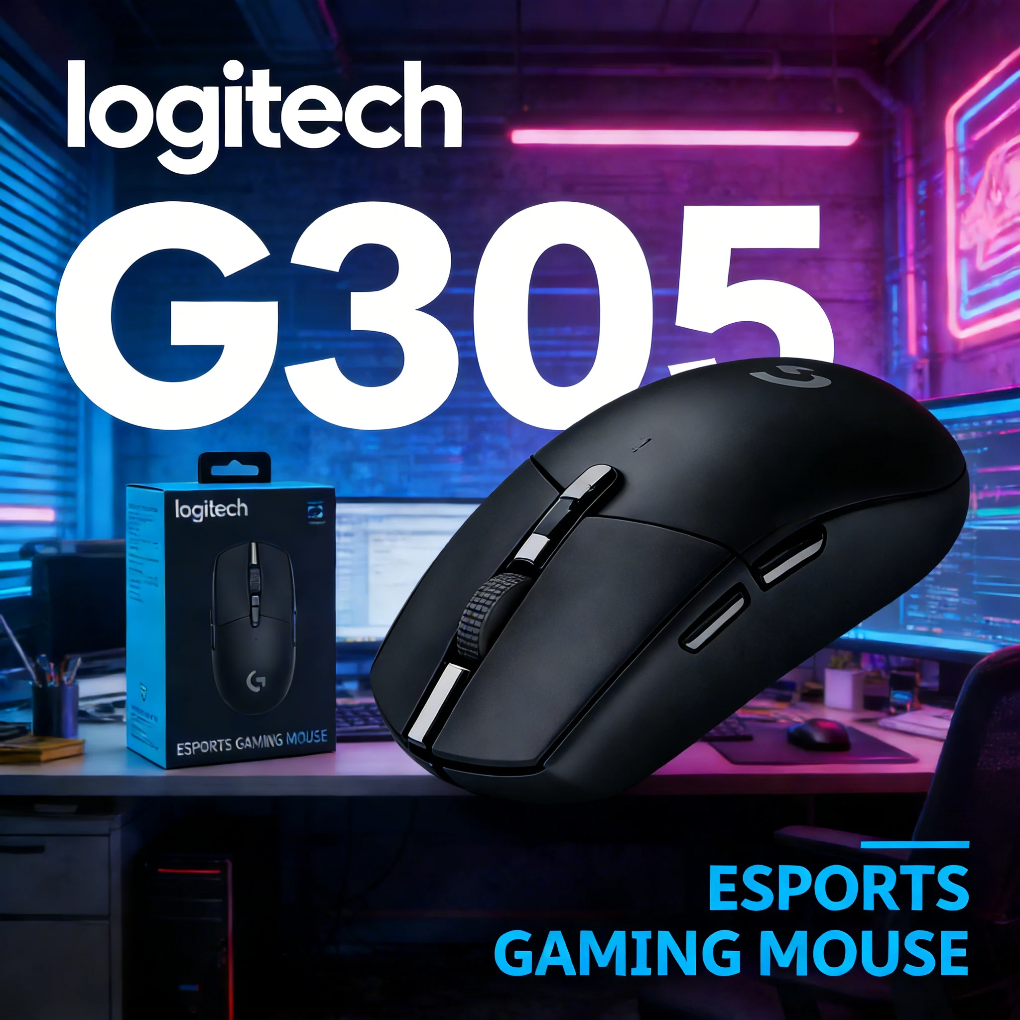 

Беспроводная игровая мышь Logitech G305 с сенсором HERO 12000 DPI, 6 настраиваемыми кнопками и эргономичным изогнутым дизайном для ПК-геймеров