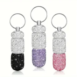 Bling Pill Case Travel Rhinestone Waterproof Fashion Pill Holder with Keychain Luxury Cute Storage Box for Outdoor Camping Case