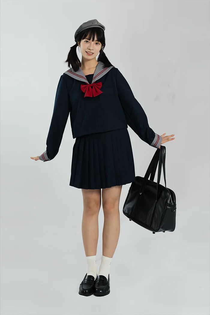 Uniforme japonais JK COS Anime, chemise à manches longues et col bleu marine pour fille, jupe plissée polyvalente, taille haute, réduction de l'âge, printemps automne