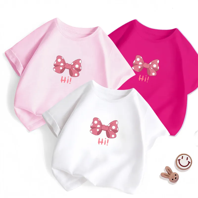 Bow Print Children's T-shirt Summer New Personalized Parent-child Outfit Fashionable Casual Round Neck Daily Short Sleeved Shirt