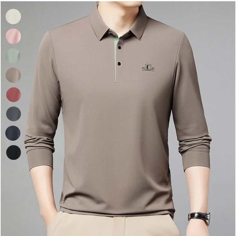 

Men's Long Sleeve T-shirt, Autumn and Winter Slim Gentleman Polo Shirt, Blouse Collar Youth Business Casual Top