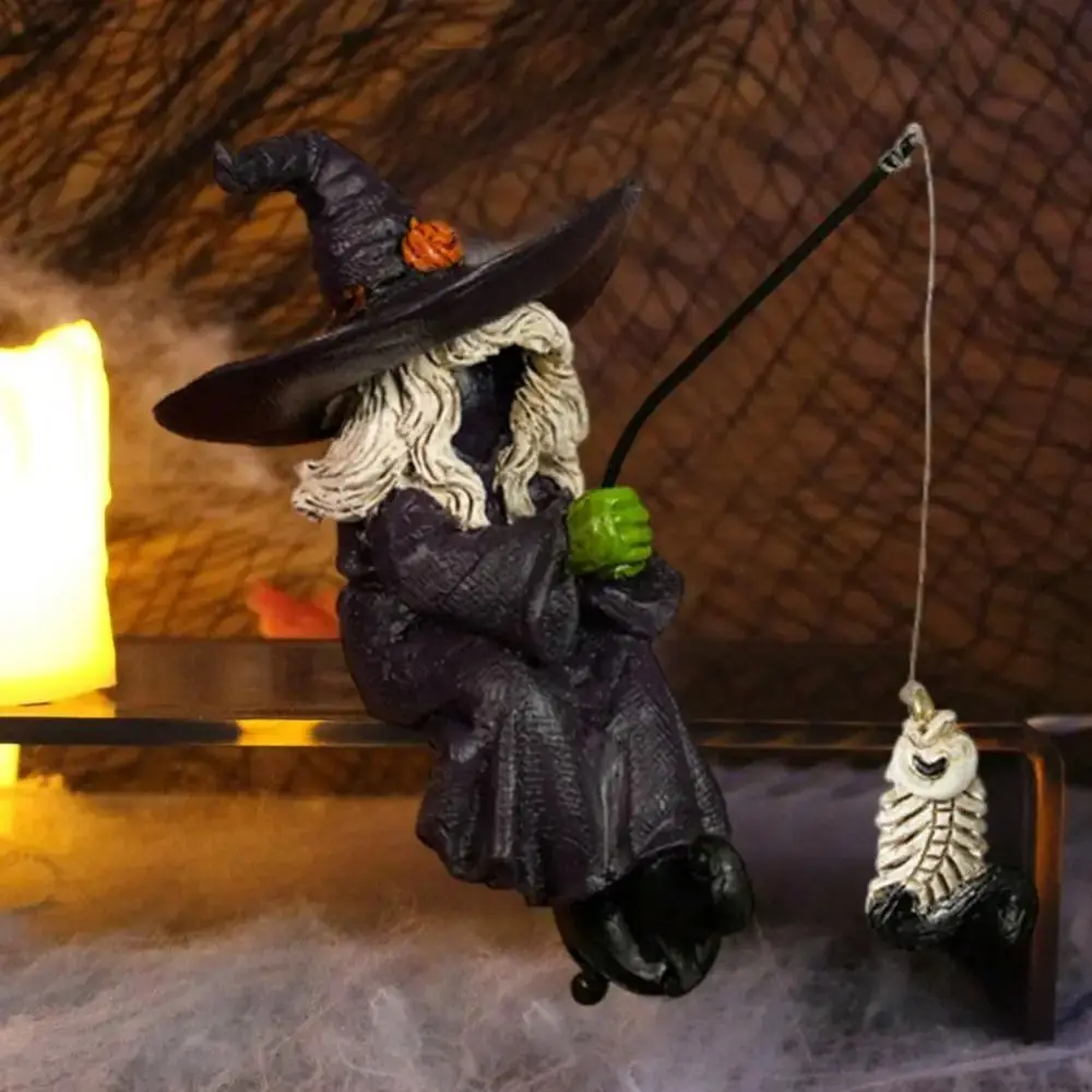 

Creative Resin Fishing Witch Statue Funny Decorative Witch Figurines Crafts Ghost Festival Ornament Atmosphere