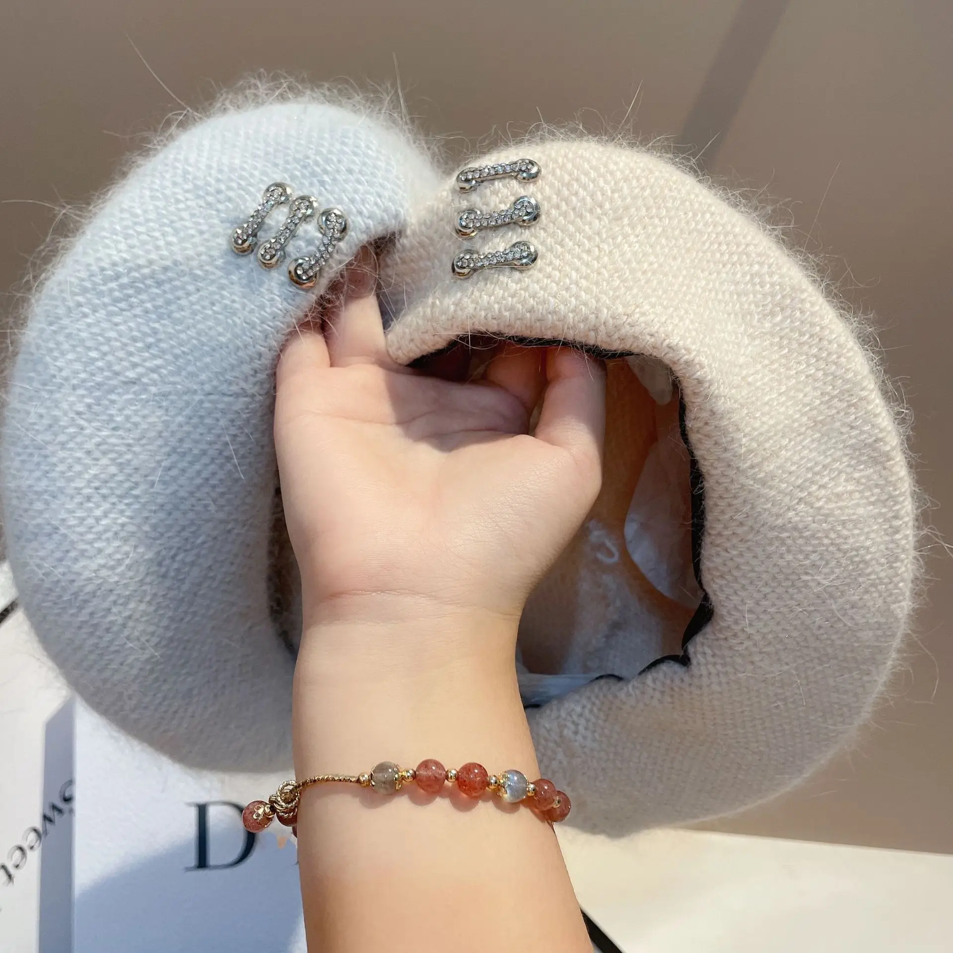 Real Rabbit Fur Knitted Beret Women Winter Warm Hat Csual Lady Berets Walking Cap Korean Fashion French Artist Painter Hats