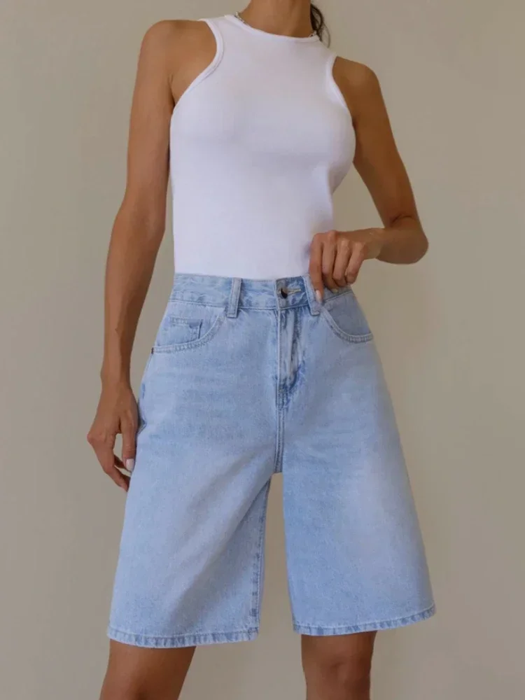 Loose Women's Denim Shorts Vintage Casual Straight Wide Leg shorts Fashion Summer High Street Oversize High Waist Black Shorts