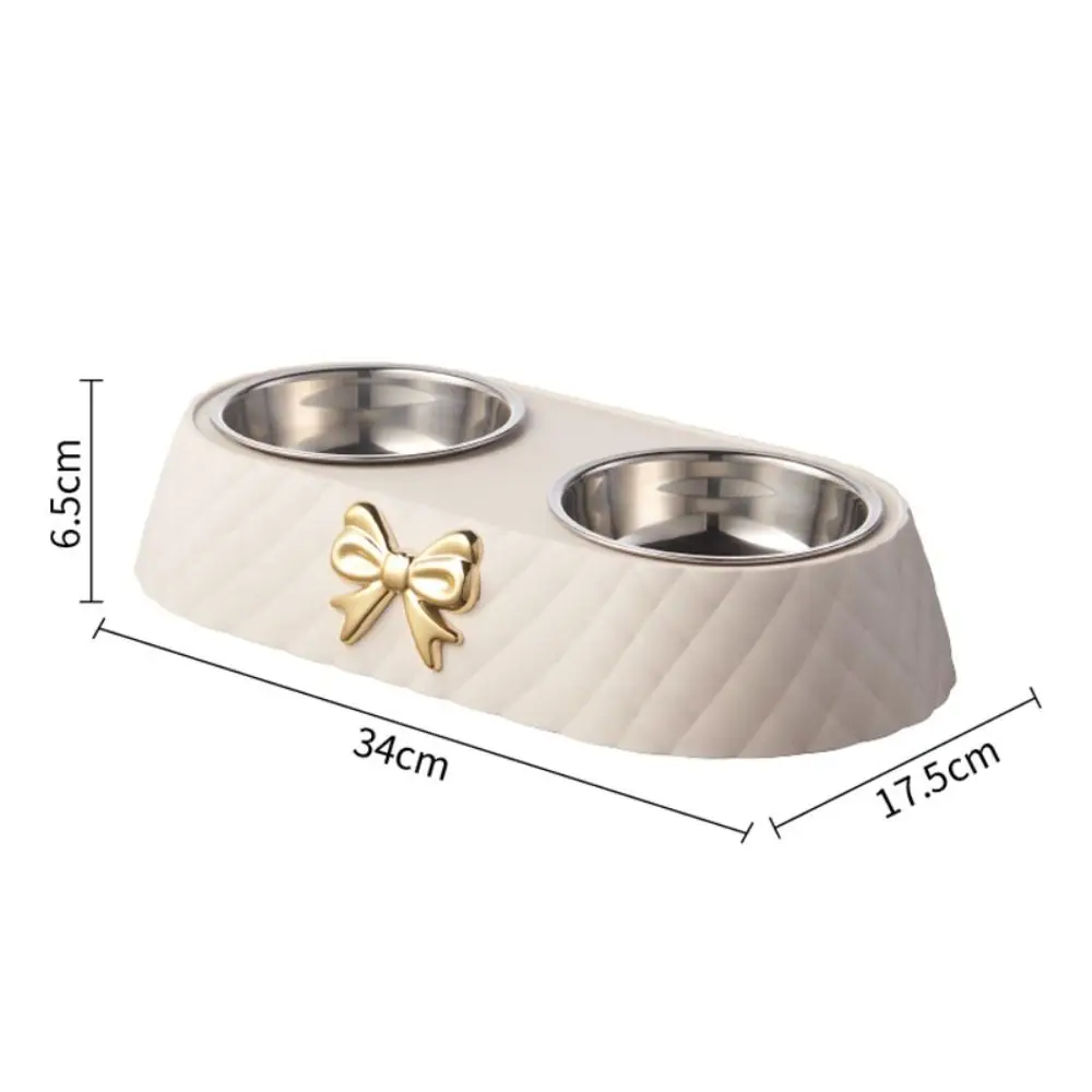 Cat Food Bowl PP Bow-tie Cat Feeder Stainless Steel Double Bowl  Dog Food Container Pet Accessories