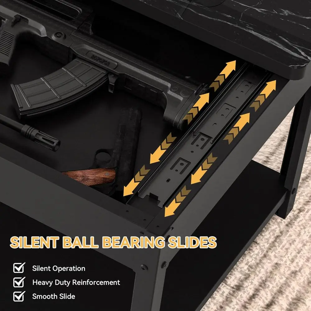 Biometric Safe Coffee Table for Firearms, Wine, and Valuables Storage in Black Marble and Wood