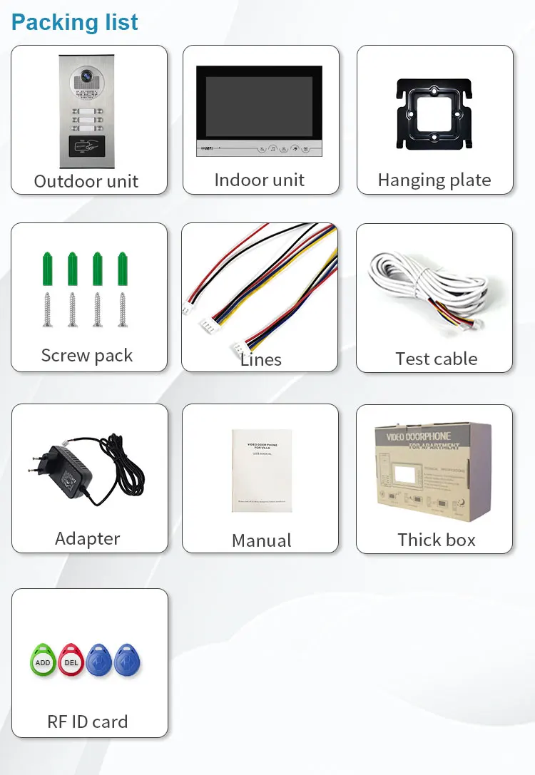 6 ボタンマルチアパート 9 インチスクリーンビデオドアホン RFID カードロック解除アクセス制御機能ビデオドアベル