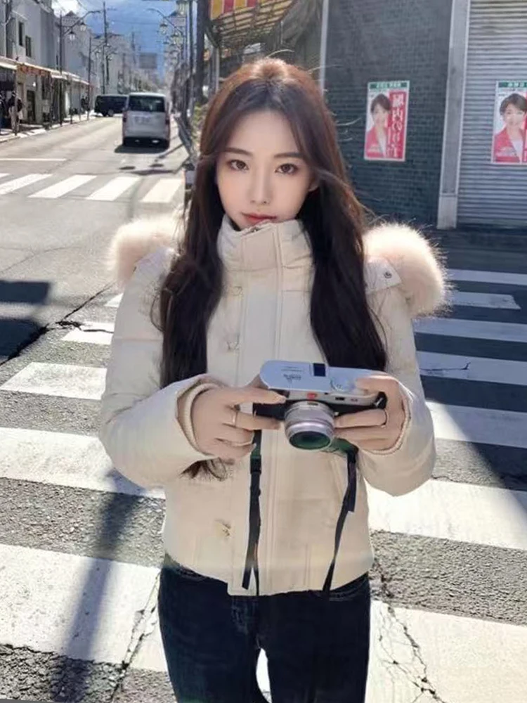 화이트 또는 경량 패딩 재킷 여성용 2025년 신상 겨울 코트 큰 털 칼라 코튼 코트 출퇴근용 슬림 한국 스타일