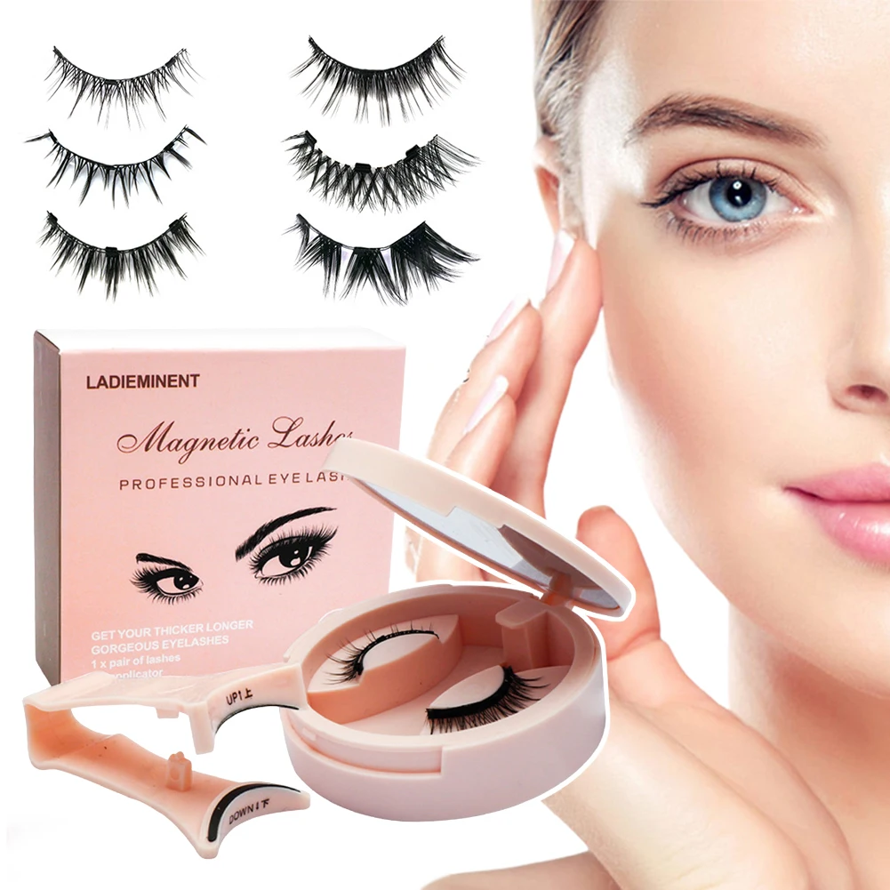 Kit de cílios magnéticos para mulheres com aplicador cílios postiços finos sem cola sem forro cílios magnéticos reutilizáveis à prova d'água