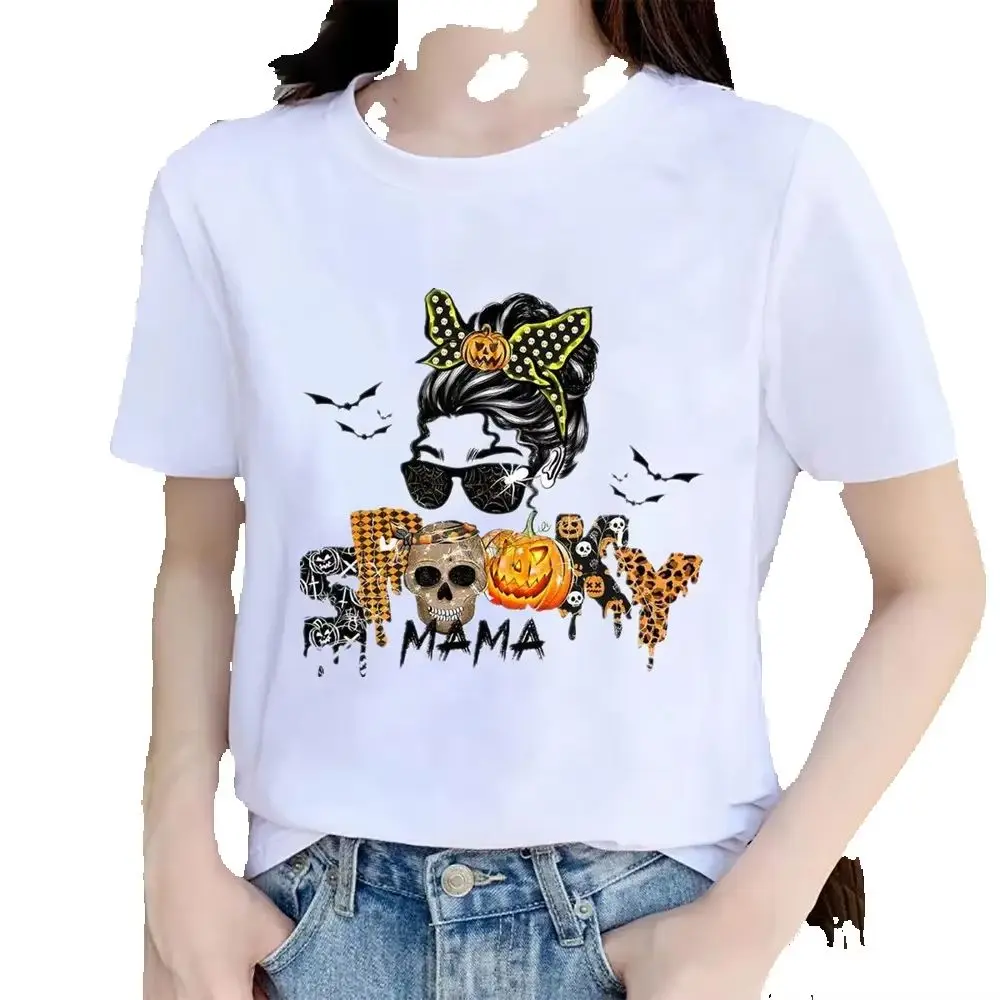 

Women's Short-sleeved T-shirt Ins Fashion Skull Print Mother's Day Base Shirt Women Clothing Tops Summer polyester fabric