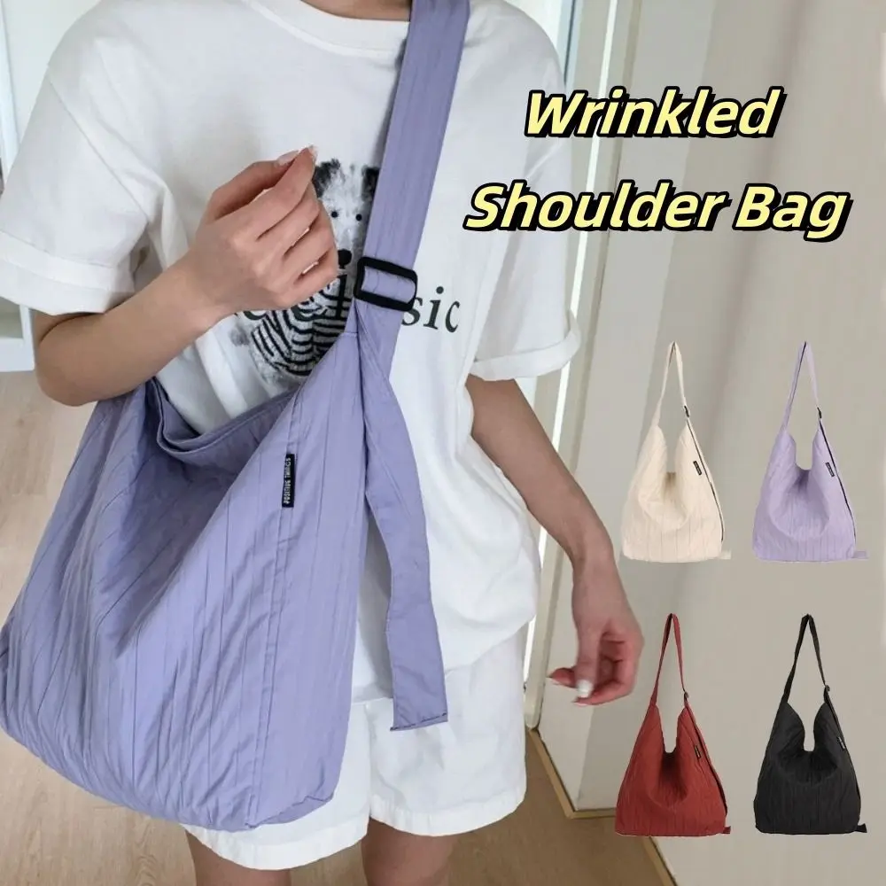 

Trendy Nylon Wrinkled Totes Bag Large Capacity Versatile Student Shoulder Bag Solid Color Casual Women's Handbag Girls