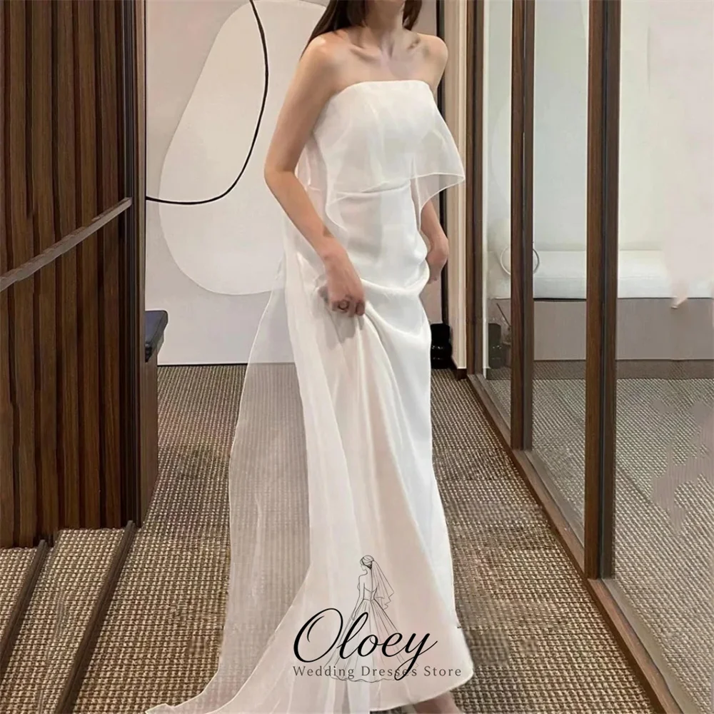 OLOEY Elegant Strapless Satin Korea Wedding Dress Photo Shoot Mermaid Sleeveless Bridal Gown Customized Garden Wedding Dress