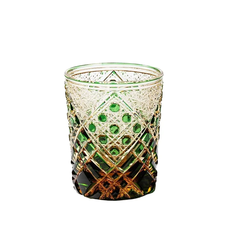 Edo cut amber green samurai light luxury imported Czech handmade crystal whiskey foreign wine cup
