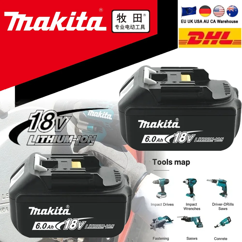 Nova marca 6Ah Makita 18V bateria genuína original para ferramenta MAKITA BL1830B BL1850B BL1850 BL1840 BL1860 BL1815 Ferramenta DTW700