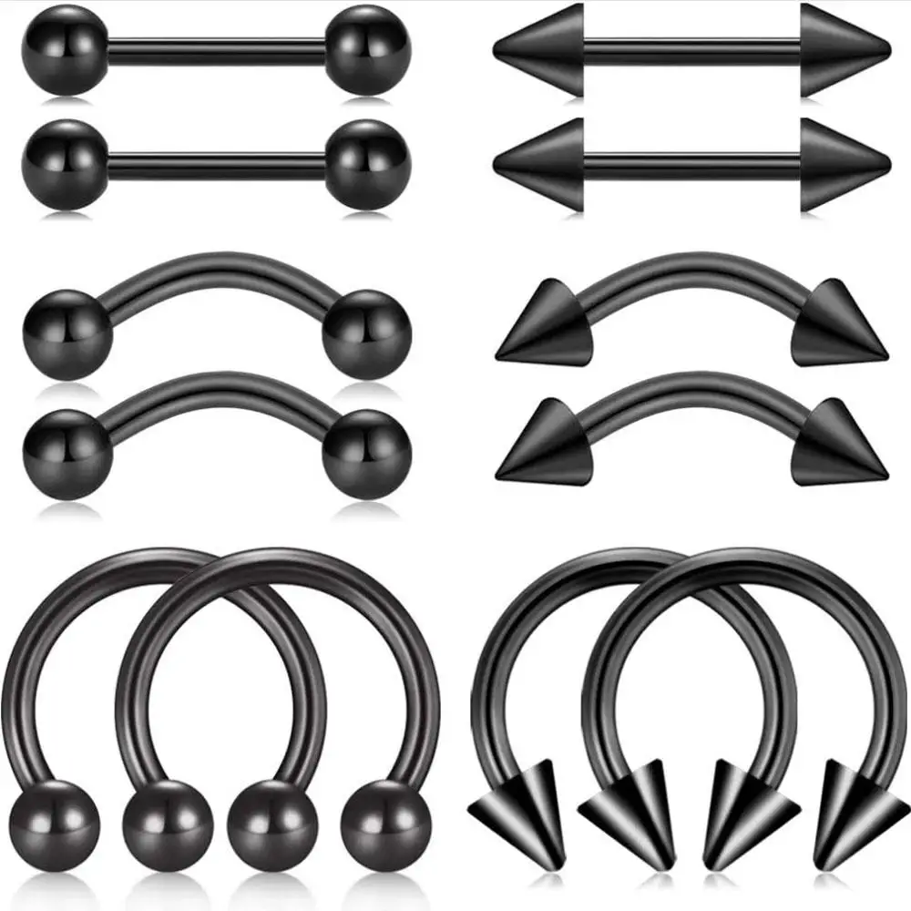 1/12Pcs Set Nipple Ring Nose Bridge Jewelry Tongue Rings Eyebrow Nipple Piercing Mens Eyebrow Piercing Barbell Stainless Steel