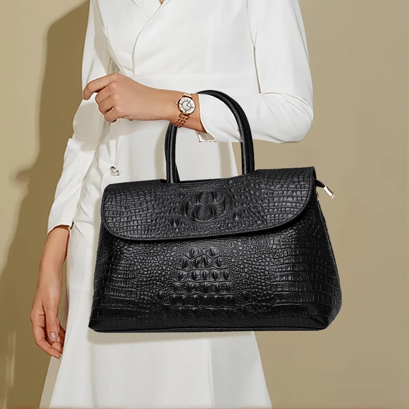 

New high-end women's handbag with crocodile pattern cowhide versatile commuting briefcase