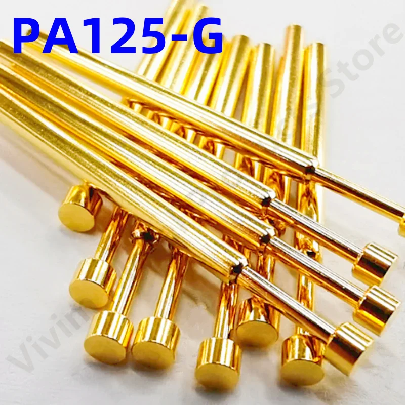 100PCS PA125-G Spring Test Probe P125-G Test Pin Metal Brass Test Tool 33.35mm Dia 2.02mm Needle Gold Tip Dia 2.50mm Pogo Pin