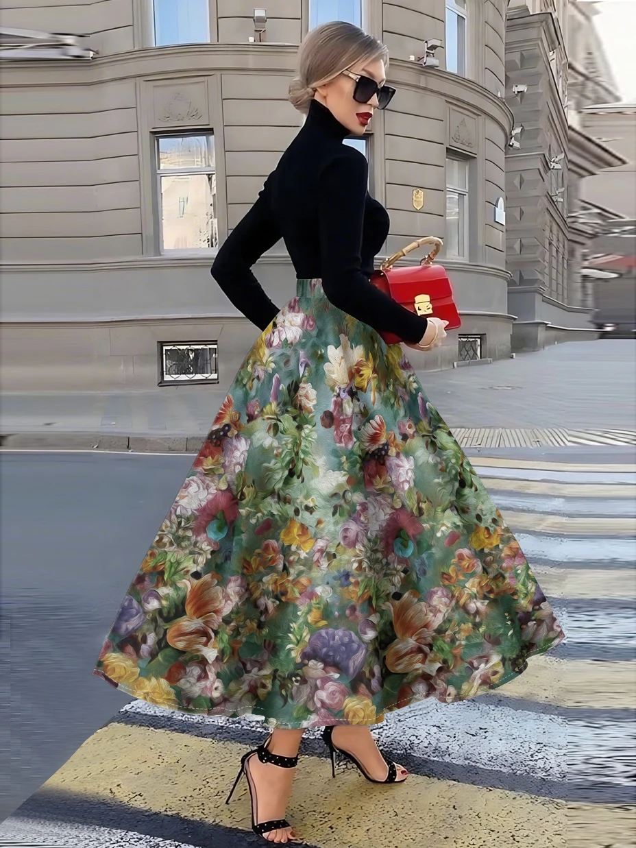 Printed Design Four Seasons Leisure Style Flower Pattern Colorful Half Skirt