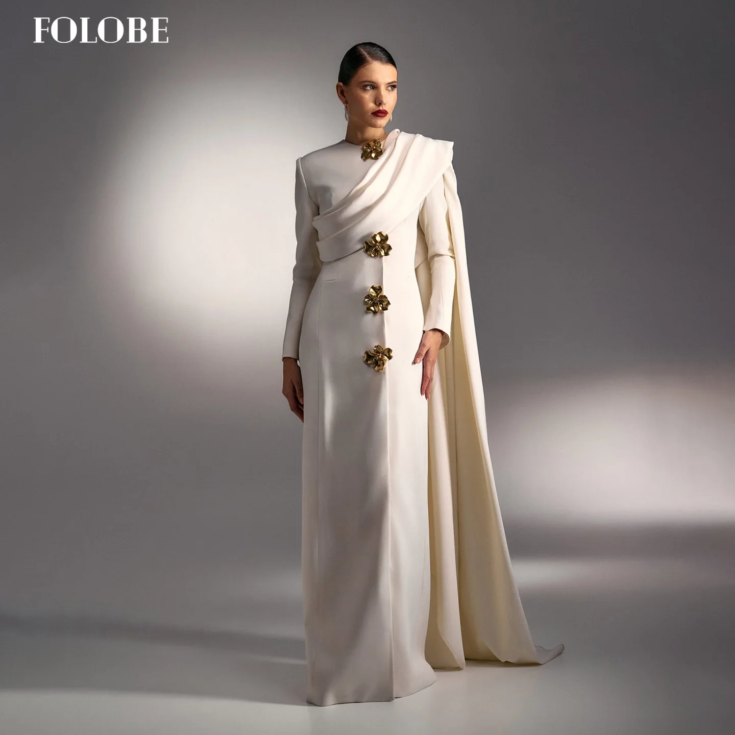 

FOLOBE Off White Элегантное вечернее платье русалки с открытыми плечами в Дубае и накидкой с длинными рукавами Свадебные платья Платье для выпускного вечера по индивидуальному заказу