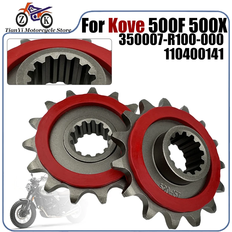 350007-R100-000 110400141 Motorcycle 15T Front Sprocket For KOVE 500X 500F Rubber Silent Durable Chain Drive Pinion Replacement