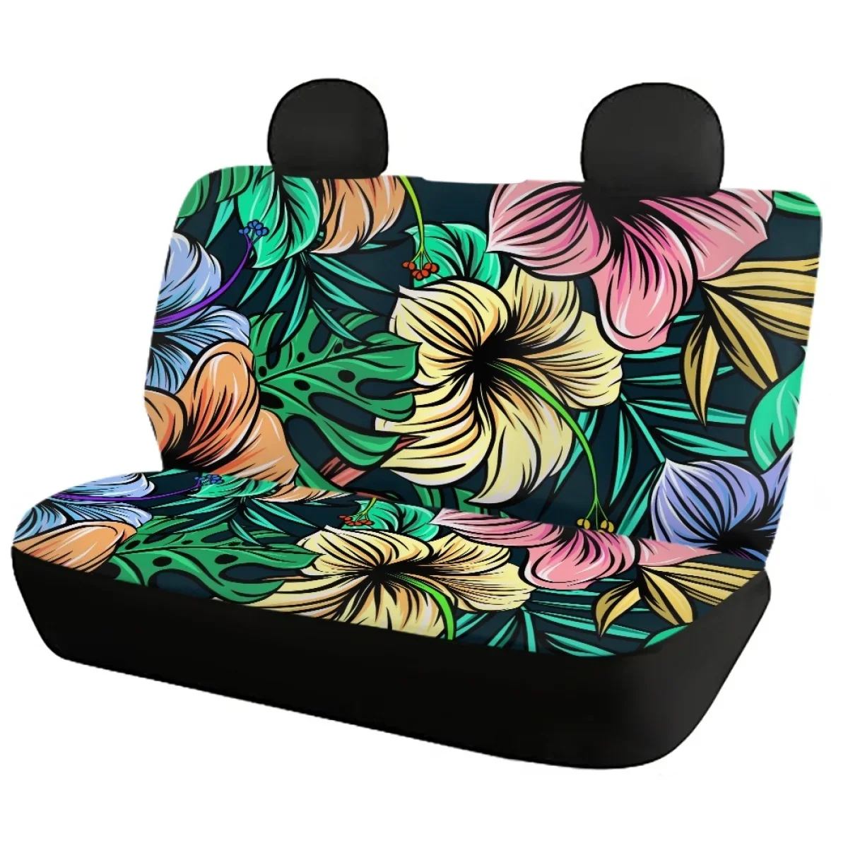 Breathable Car Seat Cover Set for Women Hawaiian Hibiscus Design Universal Fit Truck Durable Elastic Front Back Seat Cover