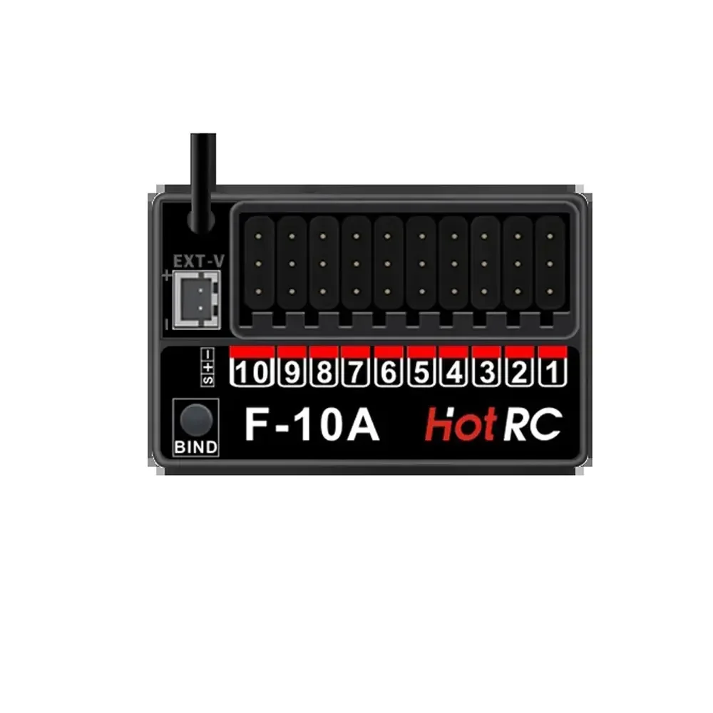 Odbiornik HotRC 10CH 10-kanałowy 2.4GHz F-10A PWM do nadajnika CT-10B HT-10A, zdalnie sterowany samochód, łódź, statek, samolot, czołg, model zabawki