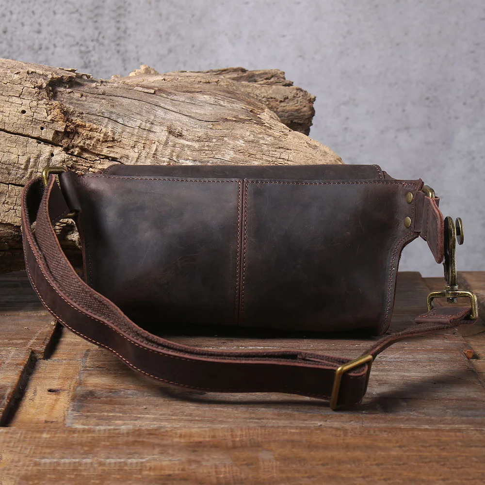 S.WORKE Vintage Echtleder Herren-Brusttasche Umhängetasche Kleine Crazy Horse Rindsleder Damen Mode Handytasche – Detail 9
