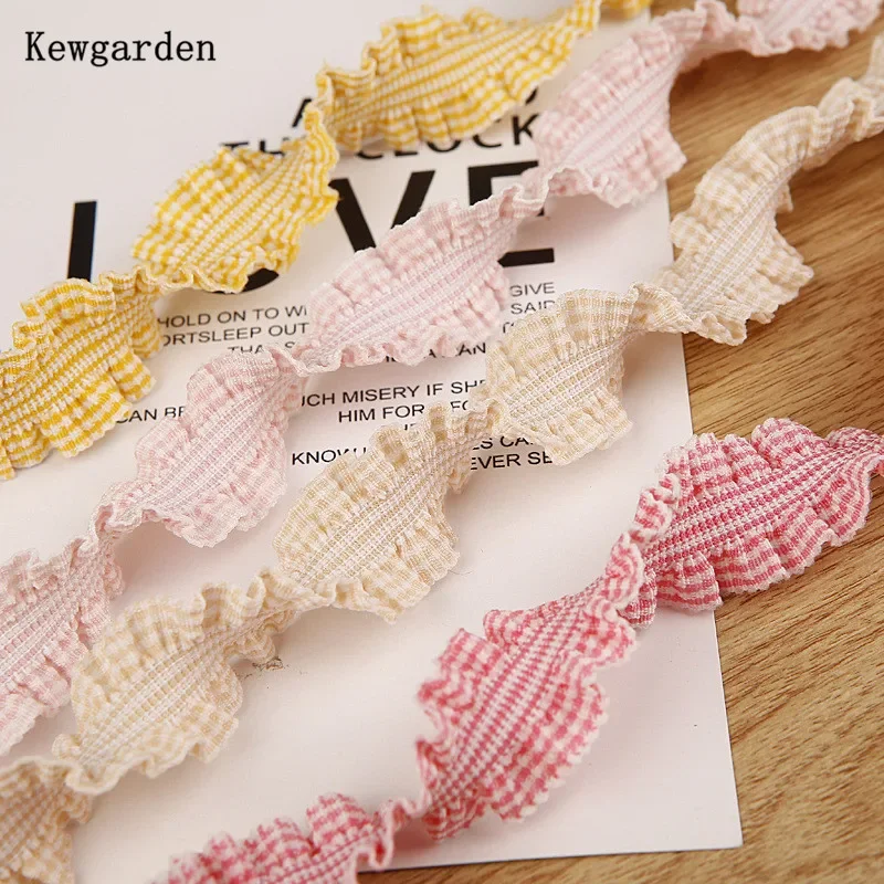 

Kewgarden 20mm 3/4" Ruffle Plaid Elasticity Ribbon DIY Hairband Accessories Hat Decoration Handmade Tape Packing Riband 10 Yards