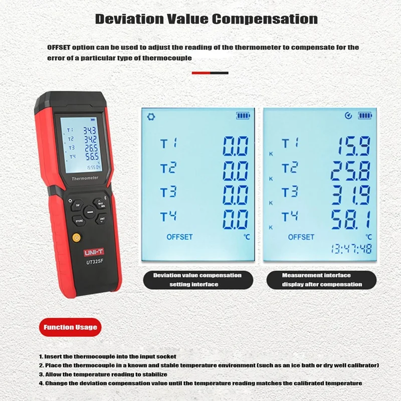 UNI-T UT325F Four-Channel Thermocouple Thermometer Multi-Function Contact Thermometer Digital High-Precision Thermometer Durable