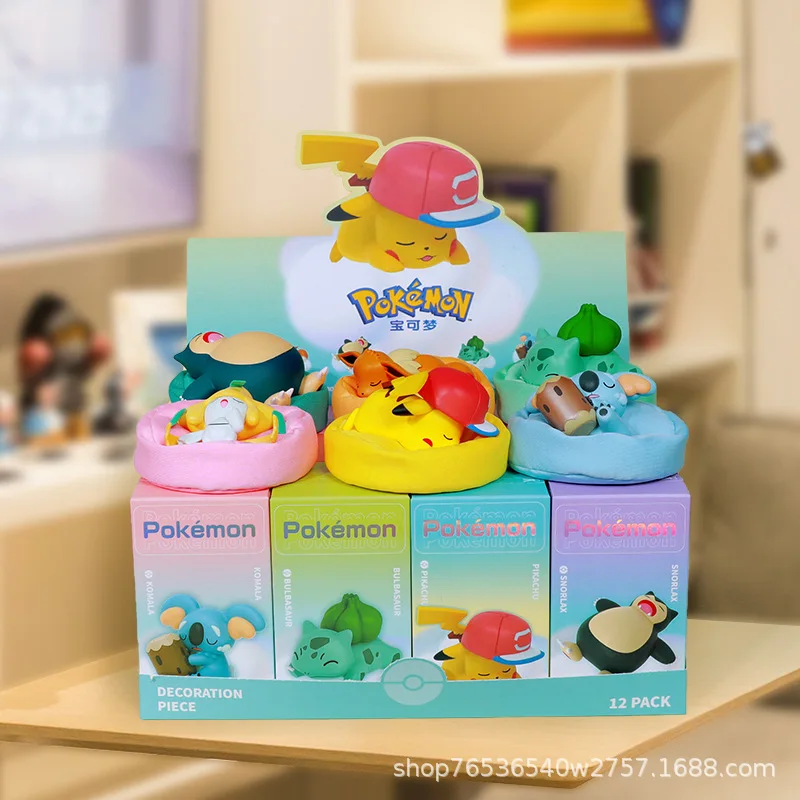 Pokemon Pikachu Blind Box Beeldjes Leuke Anime Cartoon Slapen-positie Speelgoed Kawaii Eevee Jirachi Auto-interieur Ornamenten Geschenken
