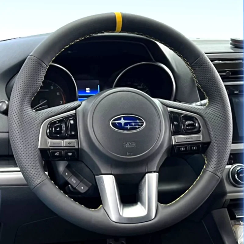 Funda de Cuero y Fibra de Carbono Mate para Volante de Coche, Cosida a Mano, Cobertura Total, para Subaru XV Legacy Outback Forester Crosstrek 2015-2018