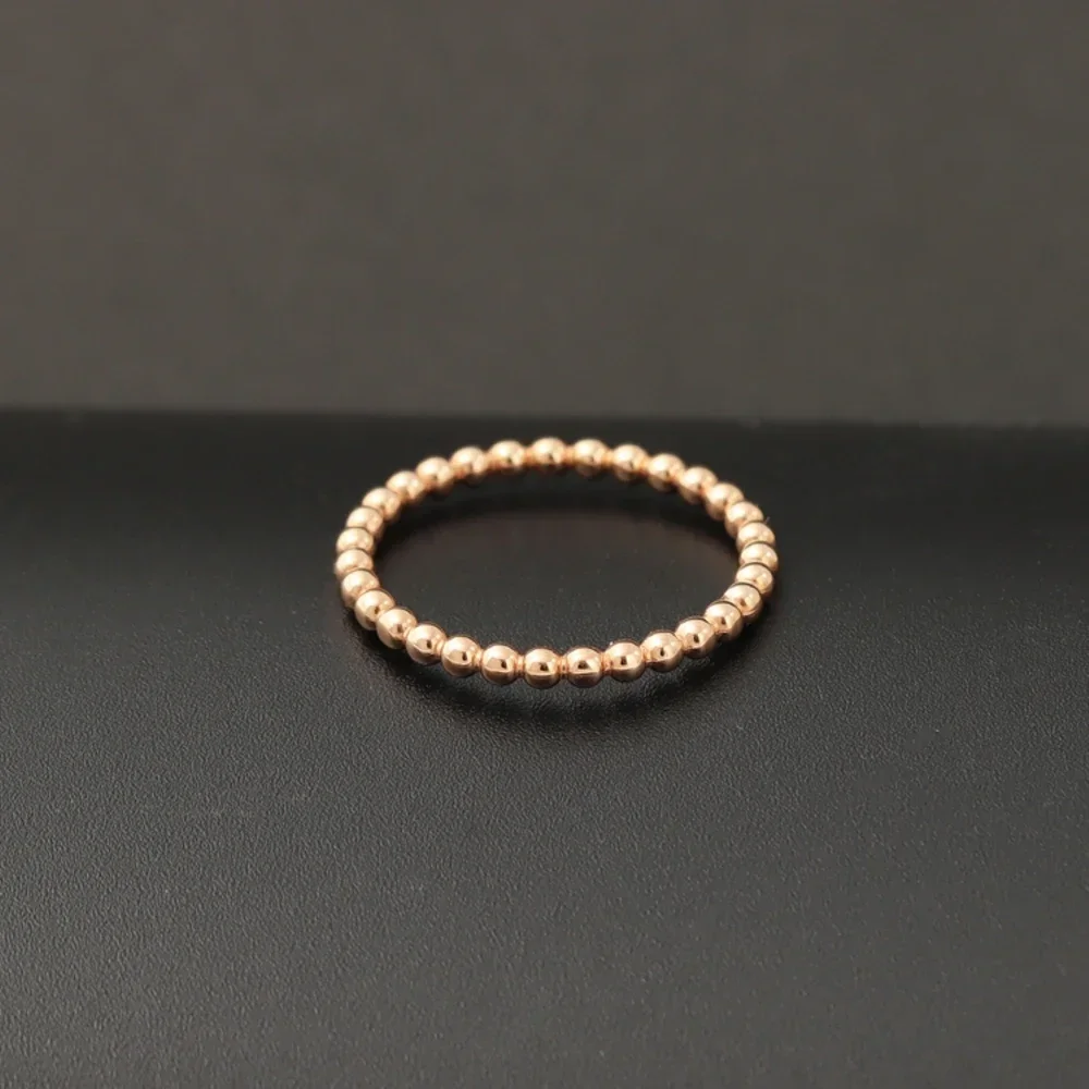 Au750 Real Pure 18K Rose Gold Band Women Gift Craved Simple Smooth Glossy Beads Ring 1.8g US Size 5-8