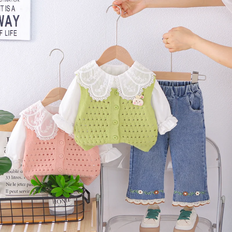 

New Spring Autumn Fashion Baby Girls Clothes Children Vest Shirt Pants 3Pcs/Sets Infant Clothing Toddler Outfits Kids Tracksuits