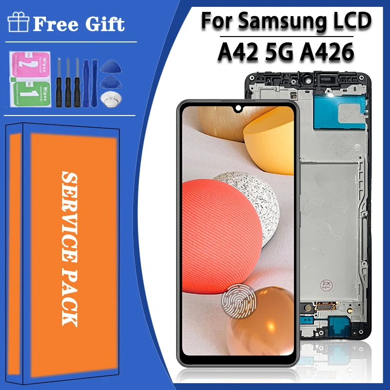 Super AMOLED For Samsung A42 5G SM-A426B LCD Display Touch Screen Digitizer Panel For Samsung A426 A426U Display Frame