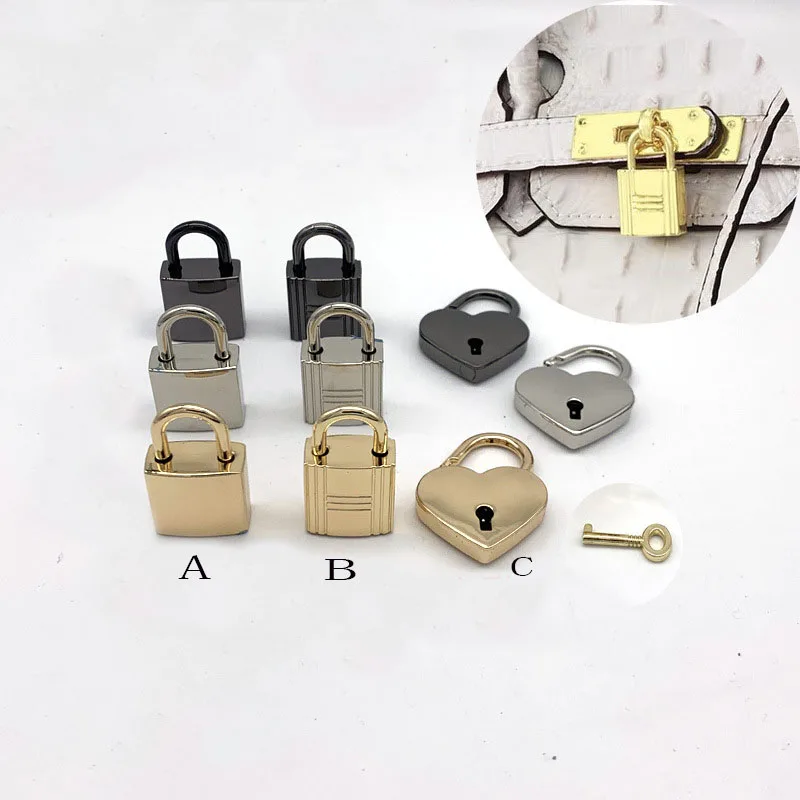 Purse Twist Lock Closure Turn Lock Heart Shape Vintage Metal Mini Padlock Bag Suitcase Luggage Box Key Lock With Key