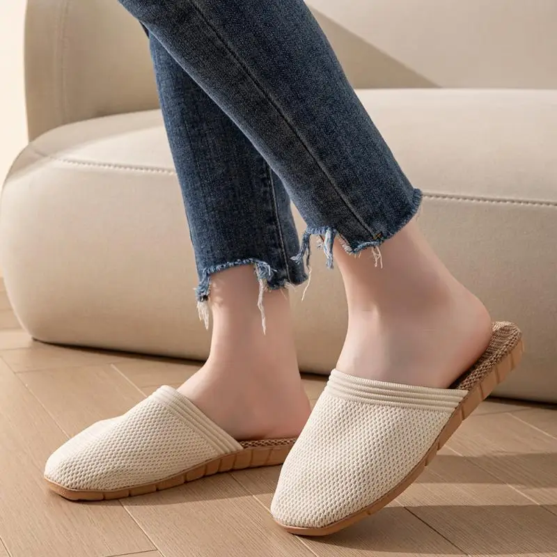 

Mesh Casual Slippers Ladies Home Soft Designer Women's Sandals Summer 2025 Hemp Elegant Slides Fashion Indoor Footwear Big Size