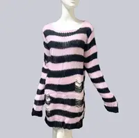 New Punk Gothic Long Unisex Sweater Summer Women Striped Cool Hollow Out Hole Broken Jumper Loose Rock Thin Dark Streetwear Top - Image 4