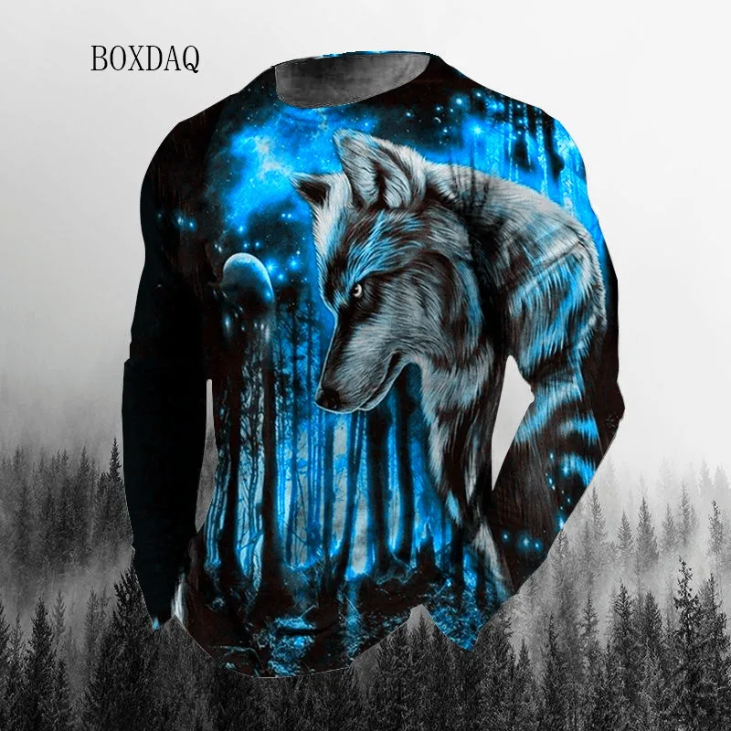 

3D Animal Wolf Print Men's Street Hip Hop T-shirts Spring Autumn Long Sleeve Loose Casual Big Size Tops 6XL Plus Size Male Tees