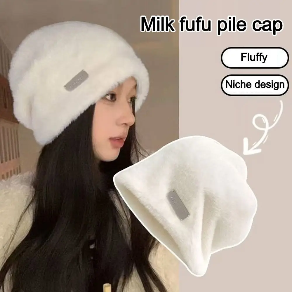 

Fashion Plush Beanie Hat Warm Solid Stack Cap Bonnet Caps Autumn Winter