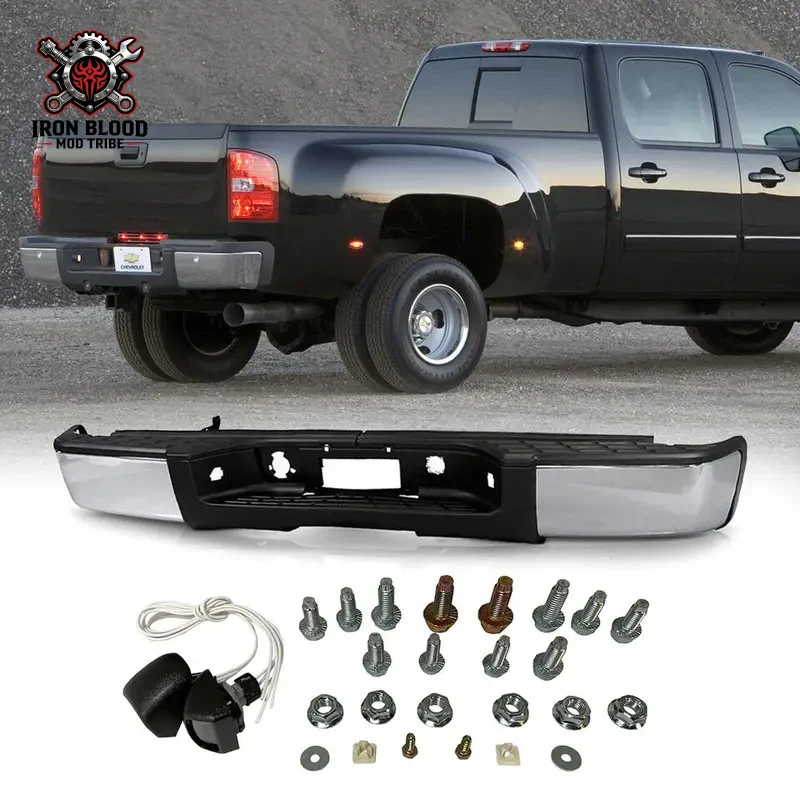 

Suitable for Chevy Silverado GMC SIERRA 2500 3500 HD 1999-2006 2007-2010 2011-2014 Rear Steel Step Bumper Chrome