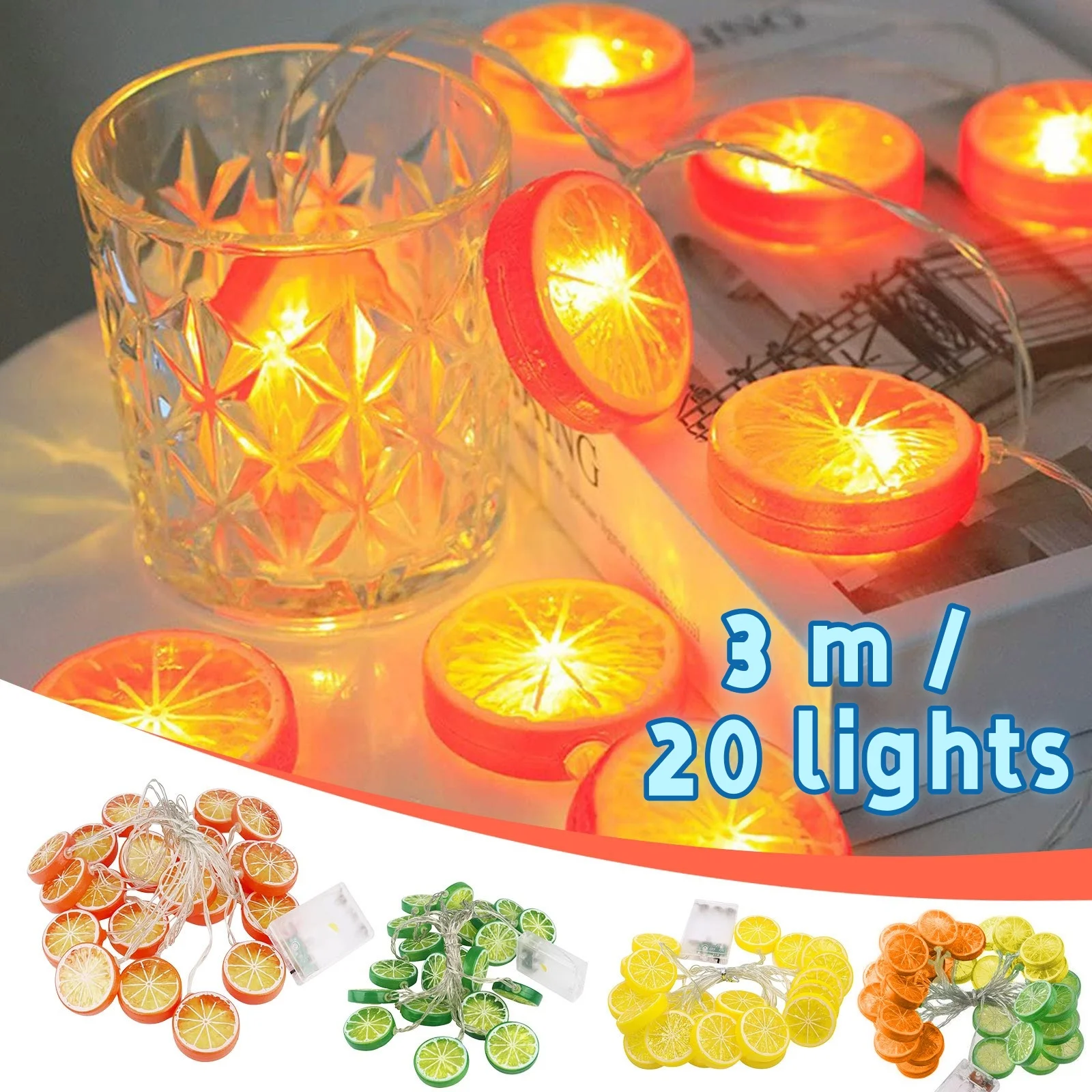 3m/20 Lights LED Light String Lemon, Orange Slice, Small Fresh Atmosphere Decorative Lights, Interesting Home Decorative Lights